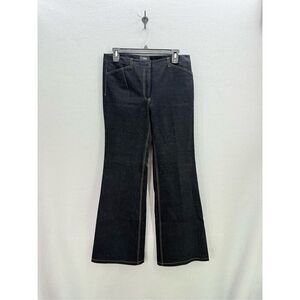 Theory Womens Indigo Mid-rise Demitria 2 D Velvet Denim Flared Wide Leg Pant Siz